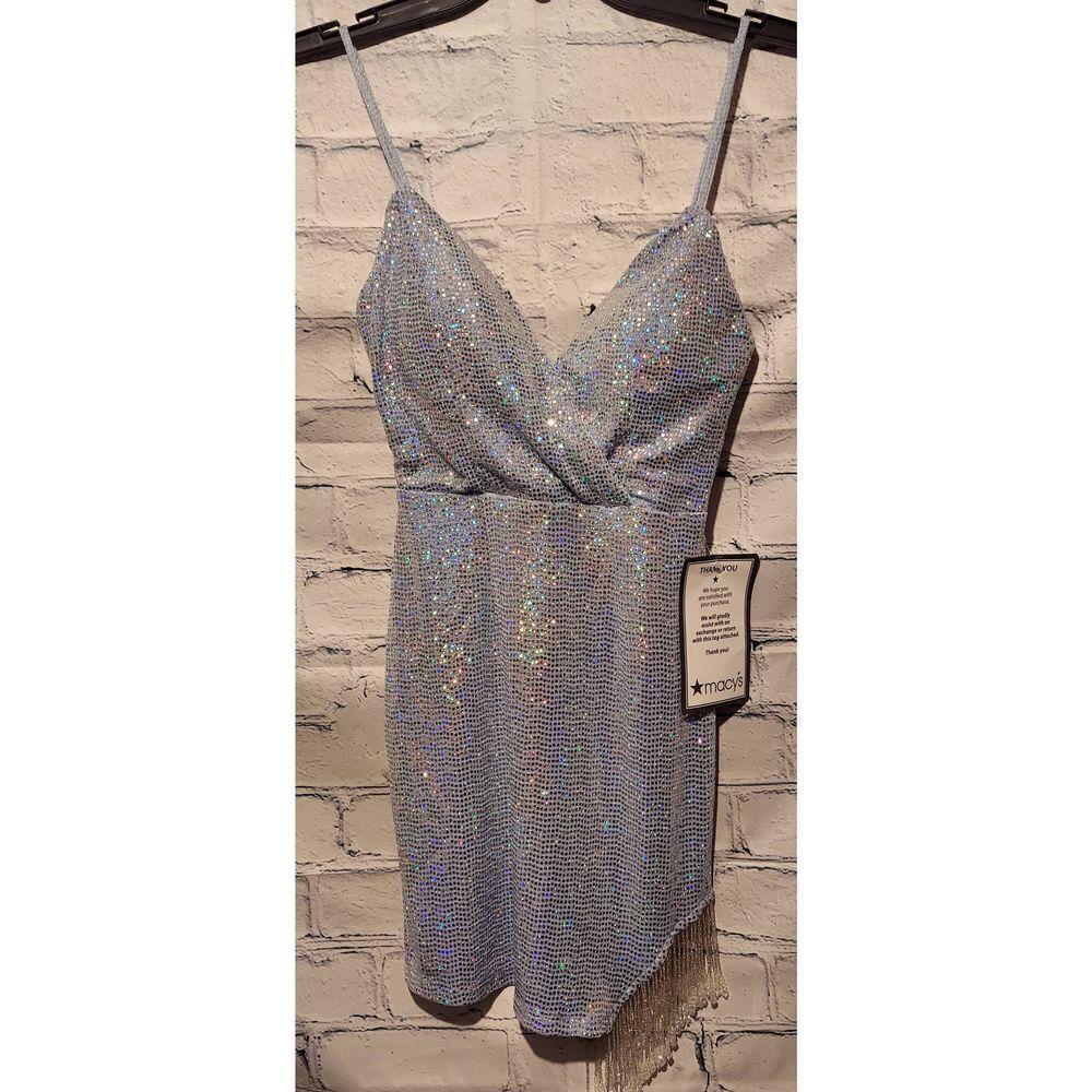 Speechless Womens 0 Sequin Sparkle Party Mini Dress Adjustable Straps Blue NWT